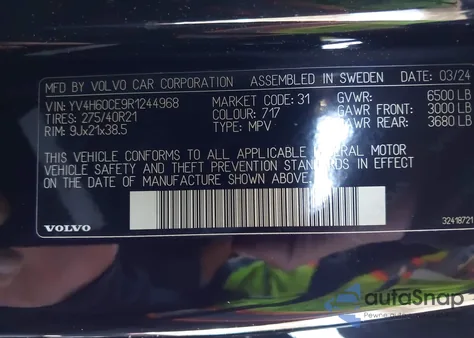 2024 Volvo Xc90 Recharge Plug-In Hybrid T8 Plus Bright Theme 7-Seater z USA, uszkodzony, nr VIN YV4H60CE9R1244968